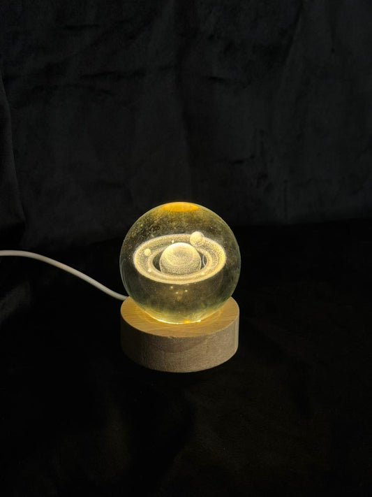 3D SATURN CRYSTAL BALL LAMP | NIGHT LIGHT WITH WOODEN BASE