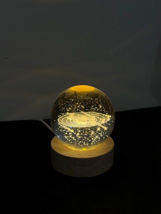 3D SOALR SYSTEM WITH STAR CRYSTAL BALL LAMP | NIGHT LIGHT WITH WOODEN BASE
