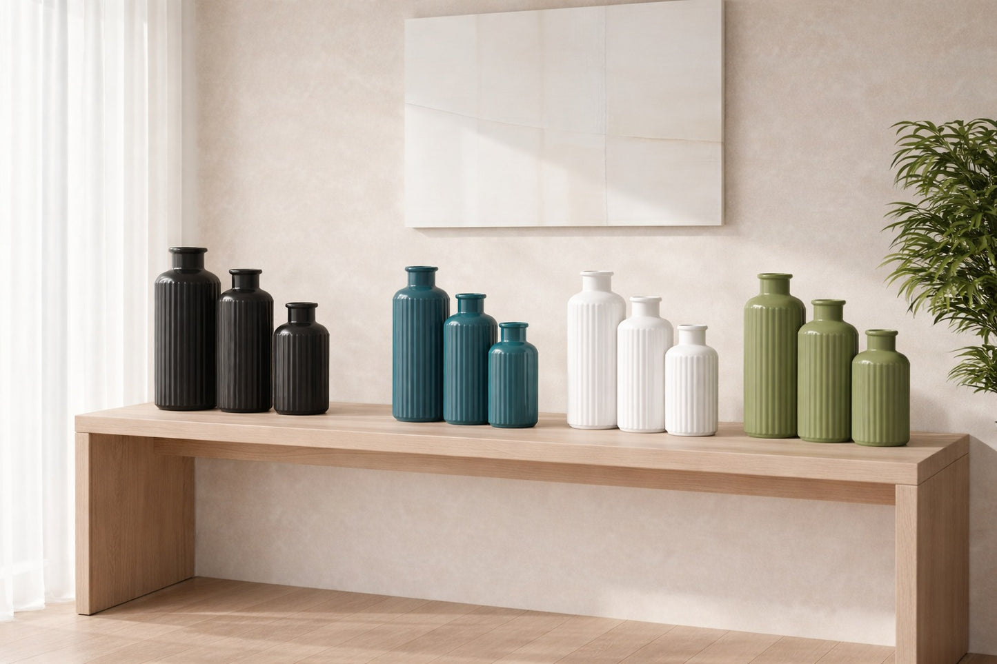 RIBBED - CERAMIC VASE DECORATIVE ORNAMETNS - 5 Different colors