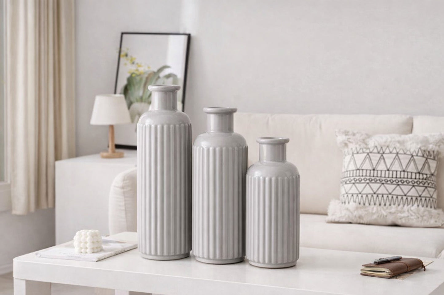 RIBBED - CERAMIC VASE DECORATIVE ORNAMETNS - 5 Different colors